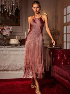 Dresses | Maxi Dresses*Bandage Edaline Halterneck Fringe Midi Dress