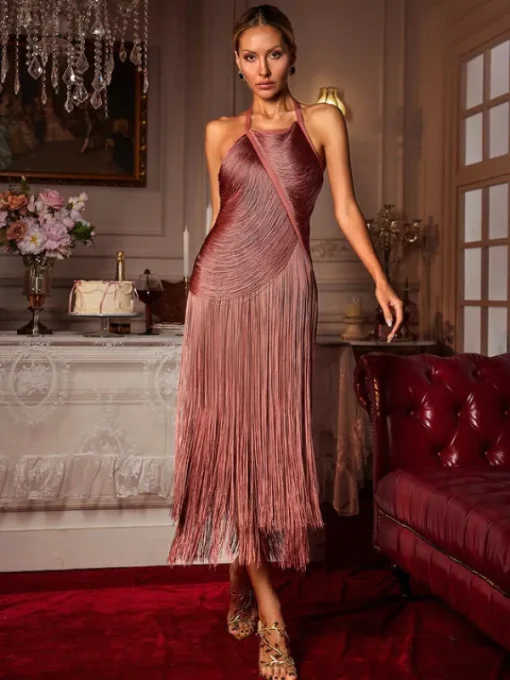 Dresses | Maxi Dresses*Bandage Edaline Halterneck Fringe Midi Dress