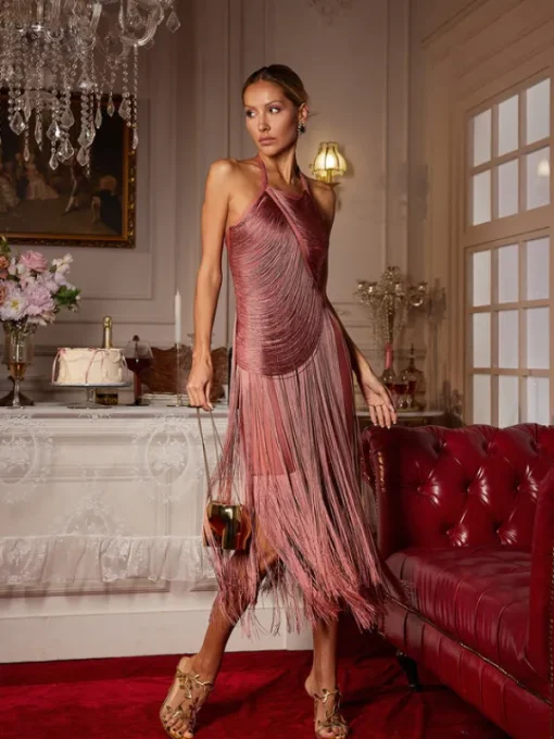 Dresses | Maxi Dresses*Bandage Edaline Halterneck Fringe Midi Dress