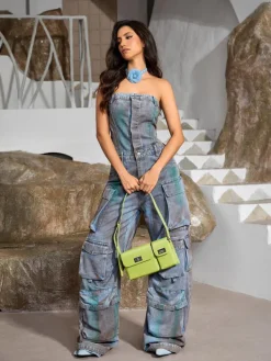 Jumpsuits & Romper*Mew Mews Fashion Eden Strapless Pocket Denim Jumpsuit In Green