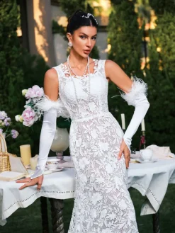 Dresses | Maxi Dresses*Mew Mews Fashion Edison Plunge Neck Floral Lace Maxi Dress