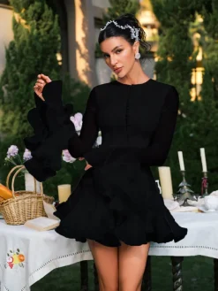 Dresses | Mini Dresses*Mew Mews Fashion Edsel Flare Sleeve Button Mini Dress In Black