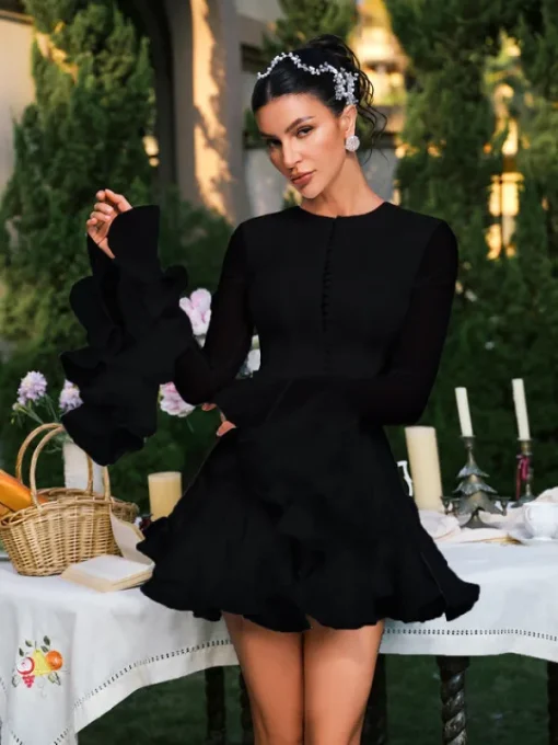 Dresses | Mini Dresses*Mew Mews Fashion Edsel Flare Sleeve Button Mini Dress In Black