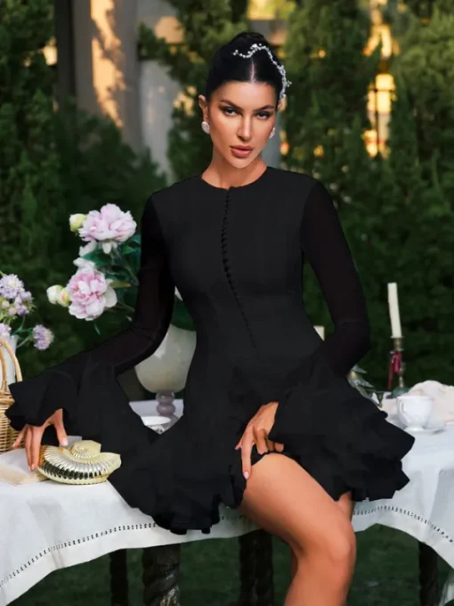 Dresses | Mini Dresses*Mew Mews Fashion Edsel Flare Sleeve Button Mini Dress In Black