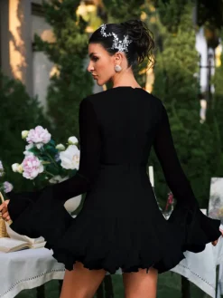 Dresses | Mini Dresses*Mew Mews Fashion Edsel Flare Sleeve Button Mini Dress In Black