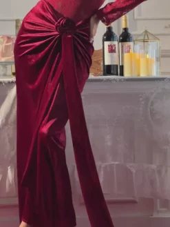 Maxi Dresses | Dresses*Mew Mews Fashion Eldrian Flower Ruched Split Lace Velvet Maxi Dress