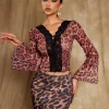 Tops*Mew Mews Fashion Elestren Flounce Sleeve Leopard Top