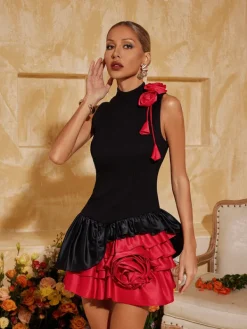 Dresses | Mini Dresses*Mew Mews Fashion Eliette Sleeveless Flower Ruched Mini Dress
