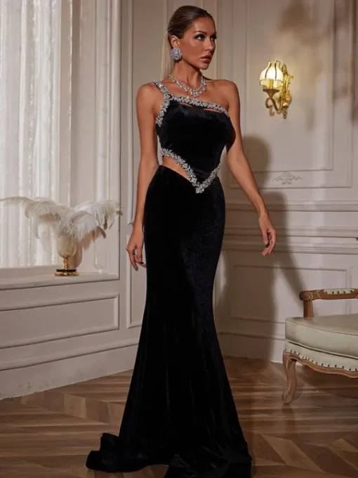 Dresses | Maxi Dresses*Mew Mews Fashion Elissa Floral Crystal Cutout Velvet Mermaid Maxi Dress