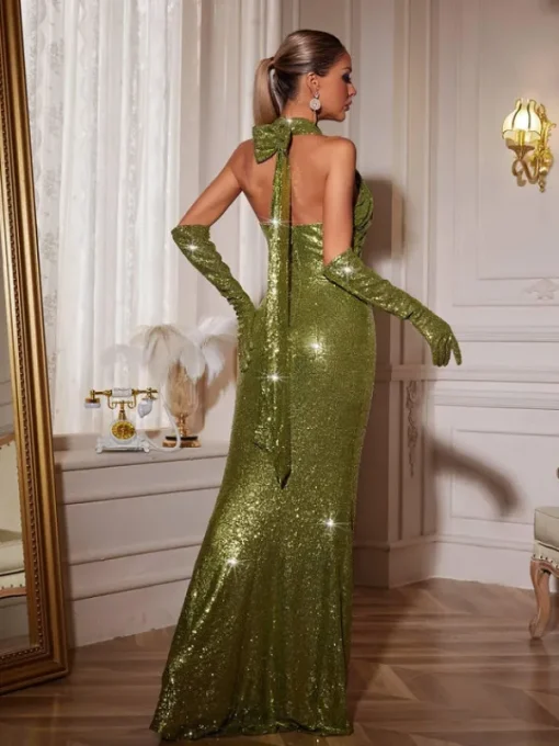 Embellishment | Dresses*Lu Yili Elke Halterneck Sequin Maxi Dress With Gloves