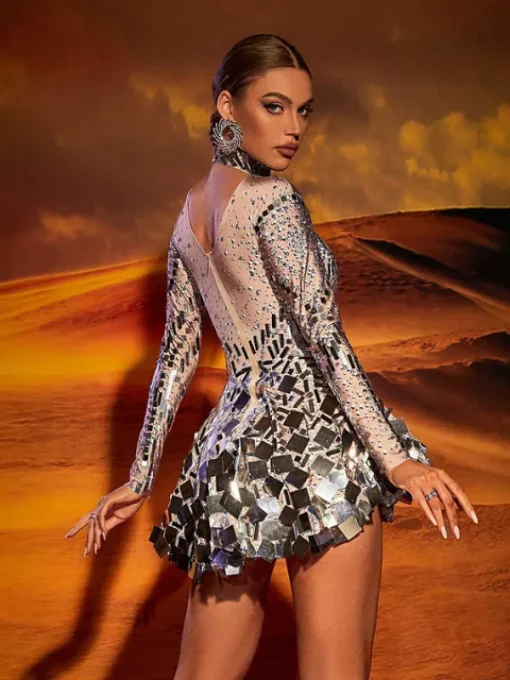Embellishment | Dresses*Embellishment O/S Ella Long Sleeve Embellished Mini Dress In Silver