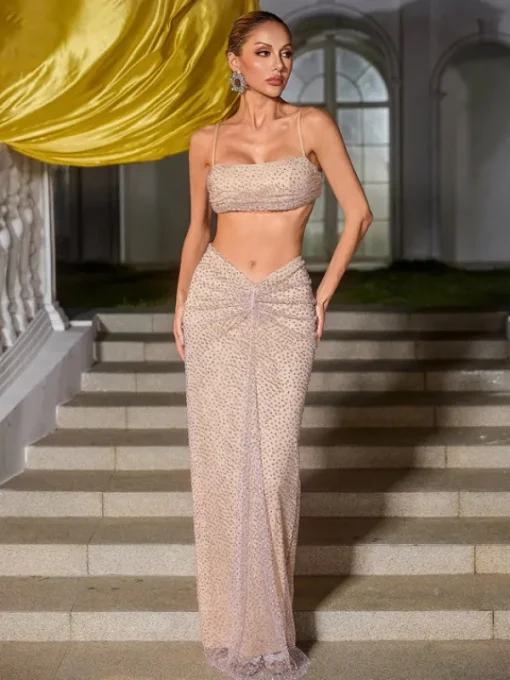 Sets & Co-ords*Mew Mews Fashion Ellisyn Spaghetti Diamond Ruched Skirt Set