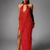Dresses | Maxi Dresses*W Jia Elvrik Halterneck Fringe Cutout Split Maxi Dress In Red