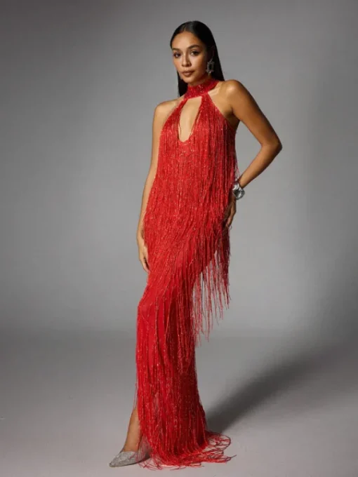 Dresses | Maxi Dresses*W Jia Elvrik Halterneck Fringe Cutout Split Maxi Dress In Red