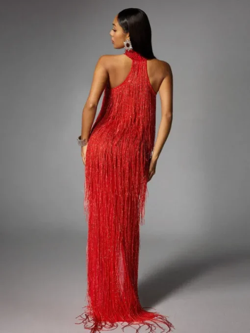 Dresses | Maxi Dresses*W Jia Elvrik Halterneck Fringe Cutout Split Maxi Dress In Red