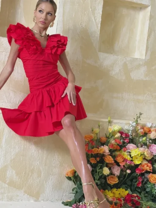 Sets & Co-ords*Mew Mews Fashion Elyana V Neck Ruffle Tiered Skirt Set