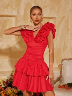Sets & Co-ords*Mew Mews Fashion Elyana V Neck Ruffle Tiered Skirt Set