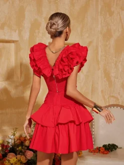 Sets & Co-ords*Mew Mews Fashion Elyana V Neck Ruffle Tiered Skirt Set