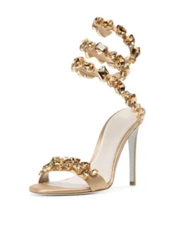 Shoes*Mew Mews Fashion Elyra Snake Rhinestone Sandals In Gold