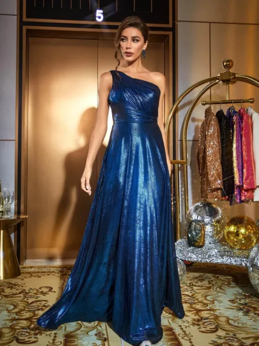 Dresses*Mew Mews Fashion Emeline One Shoulder Satin Maxi Dress