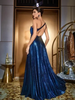 Dresses*Mew Mews Fashion Emeline One Shoulder Satin Maxi Dress