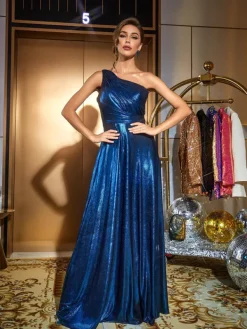 Dresses*Mew Mews Fashion Emeline One Shoulder Satin Maxi Dress