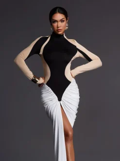 Maxi Dresses | Dresses*Mew Mews Fashion Emmly Long Sleeve Ruched Split Maxi Dress