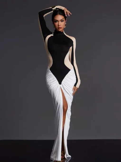 Maxi Dresses | Dresses*Mew Mews Fashion Emmly Long Sleeve Ruched Split Maxi Dress