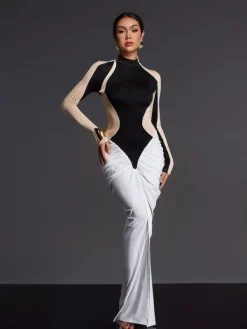 Maxi Dresses | Dresses*Mew Mews Fashion Emmly Long Sleeve Ruched Split Maxi Dress