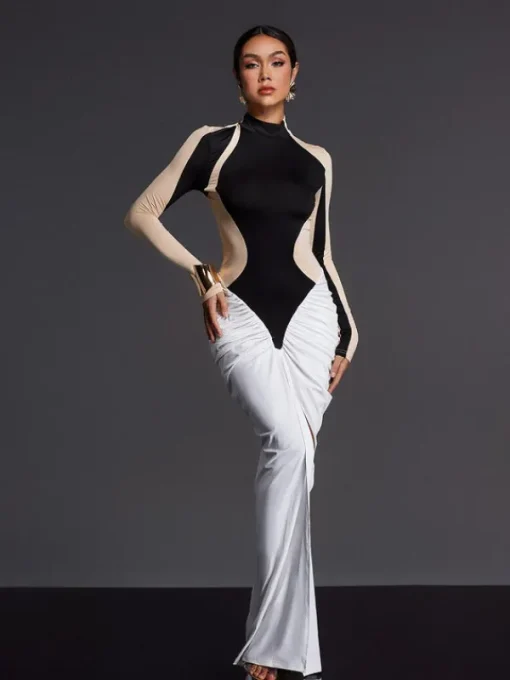 Maxi Dresses | Dresses*Mew Mews Fashion Emmly Long Sleeve Ruched Split Maxi Dress