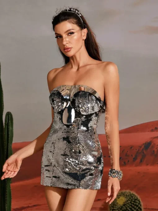 Armor Tops | Dresses*Mew Mews Fashion Enzi Strapless Cutout Sequin Mini Dress