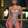 Bodysuits | Embellishment*Embellishment Eoin Rhinestone Fringe Bodysuit In Pink