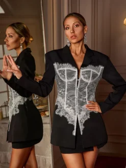 Coats & Jackets | Blazers*Mew Mews Fashion Eormenburh Deconstructed Lace Lapel Blazer In Black