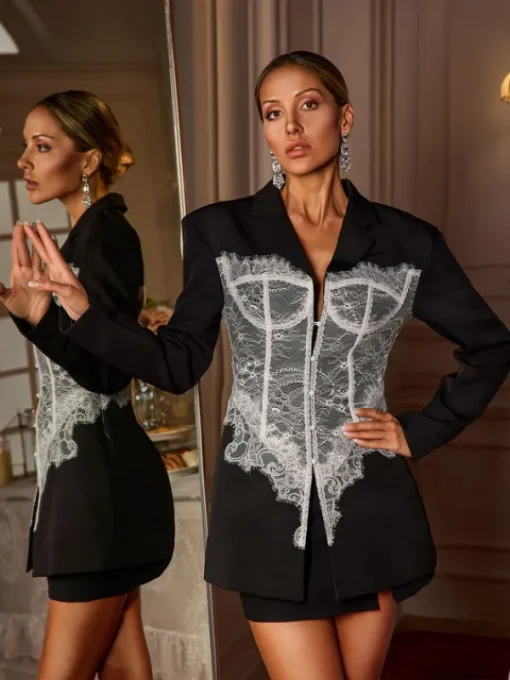 Coats & Jackets | Blazers*Mew Mews Fashion Eormenburh Deconstructed Lace Lapel Blazer In Black