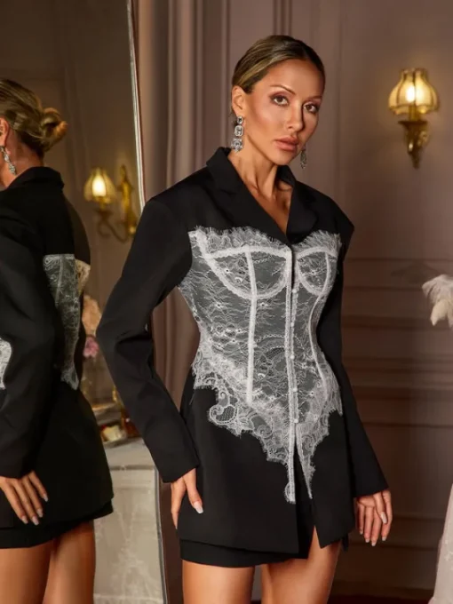 Coats & Jackets | Blazers*Mew Mews Fashion Eormenburh Deconstructed Lace Lapel Blazer In Black
