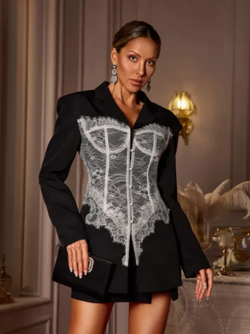 Coats & Jackets | Blazers*Mew Mews Fashion Eormenburh Deconstructed Lace Lapel Blazer In Black
