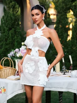 Dresses | Mini Dresses*Mew Mews Fashion Eormengild Halterneck Flower Knit Mini Dress