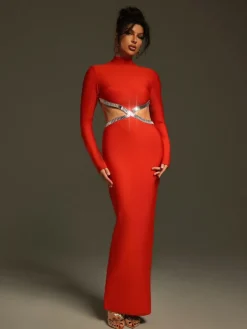 Dresses | Maxi Dresses*Bandage Ephai Rhinestone Cutout Dress In Red