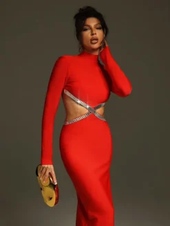 Dresses | Maxi Dresses*Bandage Ephai Rhinestone Cutout Dress In Red