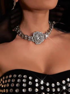 Necklaces*Mew Mews Fashion Erosa Crystal Rose Necklace In Silver