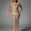 Dresses | Maxi Dresses*W Jia Eryx Off Shoulder Rhinestone Mesh Maxi Dress In Nude