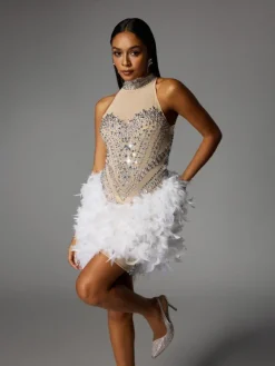 Embellishment | Dresses*Embellishment Eszra Halterneck Rhinestone Feather Sequin Mini Dress