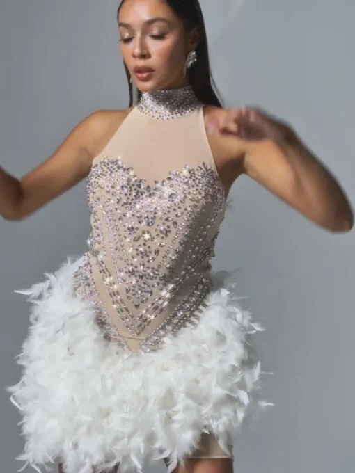 Embellishment | Dresses*Embellishment Eszra Halterneck Rhinestone Feather Sequin Mini Dress