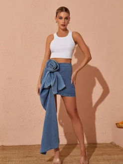 Skirts*Mew Mews Fashion Eufemia Rose Draped Denim Skirt