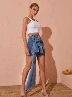Skirts*Mew Mews Fashion Eufemia Rose Draped Denim Skirt
