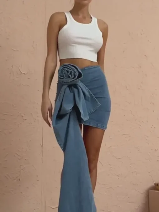 Skirts*Mew Mews Fashion Eufemia Rose Draped Denim Skirt
