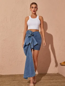 Skirts*Mew Mews Fashion Eufemia Rose Draped Denim Skirt