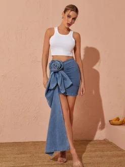 Skirts*Mew Mews Fashion Eufemia Rose Draped Denim Skirt