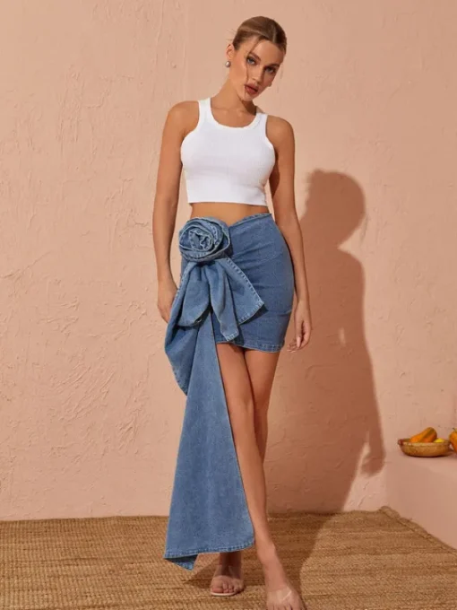 Skirts*Mew Mews Fashion Eufemia Rose Draped Denim Skirt