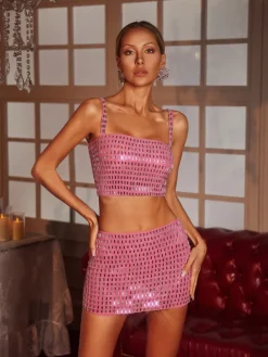 Sets & Co-ords*Mew Mews Fashion Faina Spaghetti Rhinestone Skirt Set